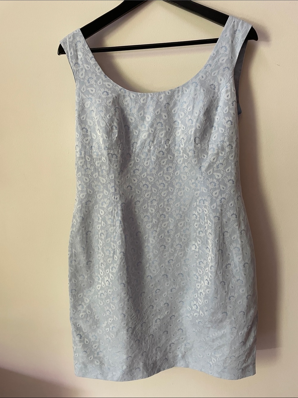 Vintage Virani Silk blend Light Blue Mini Dress with Floral Jacquard elegant 90s